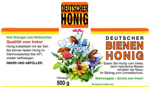 Honigglas- Etikett "Flores Blüte" 500g